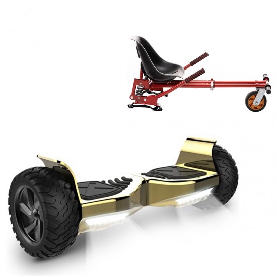 Elektromos Hoverboard GoKart Szett Lengéscsillapítókkal, 8.5 colos, Hummer Gold, Standard Hatótávolság, Piros HoverKart Lengéscsillapítókkal, Smart Balance