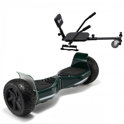 Elektromos Hoverboard csomag Komfortos Üléssel, 8.5 colos, Hummer Green, Standard Hatótávolság, Fekete Szivacsos ülés, Smart Balance