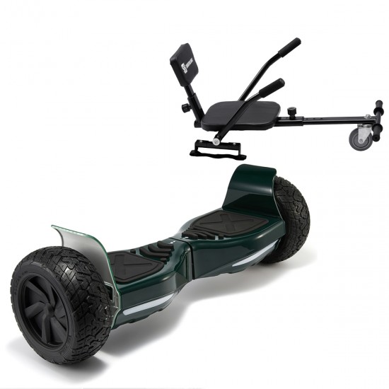 Elektromos Hoverboard csomag Komfortos Üléssel, 8.5 colos, Hummer Green, Standard Hatótávolság, Fekete Szivacsos ülés, Smart Balance