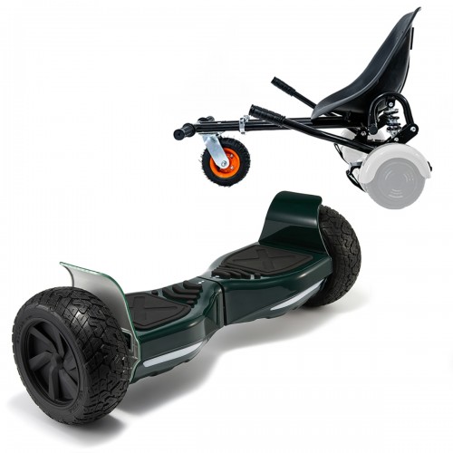 Elektromos Hoverboard GoKart Szett Lengéscsillapítókkal, 8.5 colos, Hummer Green, Standard Hatótávolság, Fekete HoverKart Lengéscsillapítókkal, Smart Balance