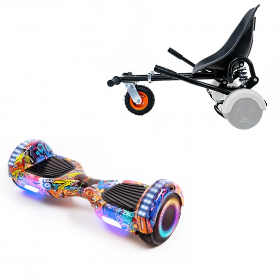 Elektromos Hoverboard GoKart Szett Lengéscsillapítókkal, 6.5 colos, Regular HipHop Orange PRO, Standard Hatótávolság, Fekete HoverKart Lengéscsillapítókkal, Smart Balance