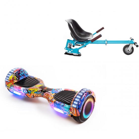 Elektromos Hoverboard GoKart Szett Lengéscsillapítókkal, 6.5 colos, Regular HipHop Orange PRO, Nagy Hatótávolság, Kék HoverKart Lengéscsillapítókkal, Smart Balance