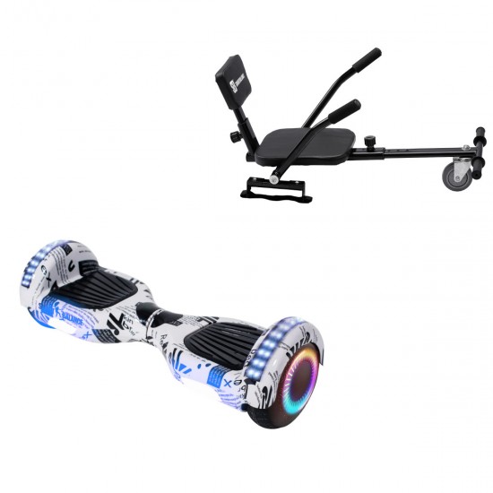 Elektromos Hoverboard csomag Komfortos Üléssel, 6.5 colos, Regular NewsPaper PRO, Nagy Hatótávolság, Fekete Szivacsos ülés, Smart Balance