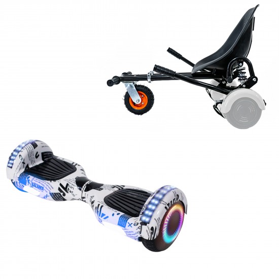 Elektromos Hoverboard GoKart Szett Lengéscsillapítókkal, 6.5 colos, Regular NewsPaper PRO, Nagy Hatótávolság, Fekete HoverKart Lengéscsillapítókkal, Smart Balance