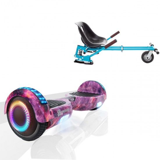 Elektromos Hoverboard GoKart Szett Lengéscsillapítókkal, 6.5 colos, Regular Galaxy Pink PRO, Nagy Hatótávolság, Kék HoverKart Lengéscsillapítókkal, Smart Balance