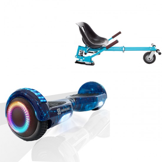 Elektromos Hoverboard GoKart Szett Lengéscsillapítókkal, 6.5 colos, Regular Galaxy Blue PRO, Nagy Hatótávolság, Kék HoverKart Lengéscsillapítókkal, Smart Balance