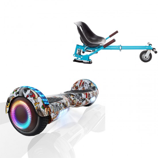 Elektromos Hoverboard GoKart Szett Lengéscsillapítókkal, 6.5 colos, Regular Tattoo PRO, Standard Hatótávolság, Kék HoverKart Lengéscsillapítókkal, Smart Balance