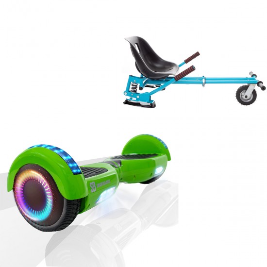 Elektromos Hoverboard GoKart Szett Lengéscsillapítókkal, 6.5 colos, Regular Green PRO, Nagy Hatótávolság, Kék HoverKart Lengéscsillapítókkal, Smart Balance