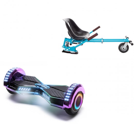 Elektromos Hoverboard GoKart Szett Lengéscsillapítókkal, 6.5 colos, Transformers Dakota PRO LED, Standard Hatótávolság, Kék HoverKart Lengéscsillapítókkal, Smart Balance