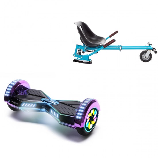 Elektromos Hoverboard GoKart Szett Lengéscsillapítókkal, 8 colos, Transformers Dakota PRO LED, Nagy Hatótávolság, Kék HoverKart Lengéscsillapítókkal, Smart Balance
