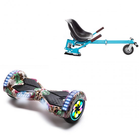 Elektromos Hoverboard GoKart Szett Lengéscsillapítókkal, 8 colos, Transformers SkullColor PRO, Nagy Hatótávolság, Kék HoverKart Lengéscsillapítókkal, Smart Balance