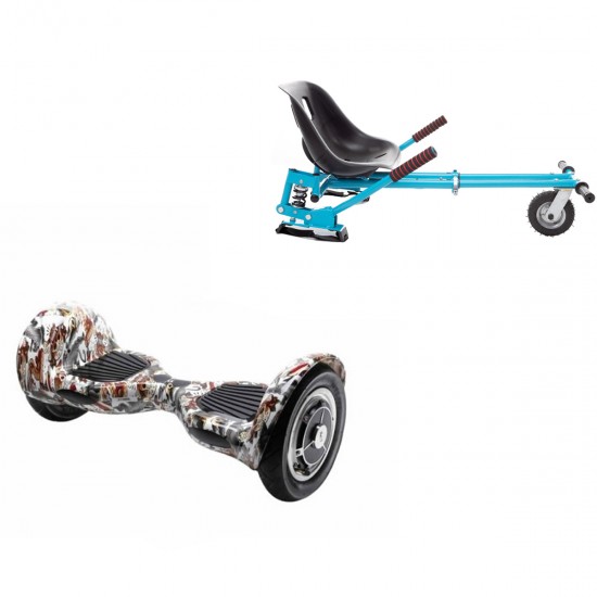 Elektromos Hoverboard GoKart Szett Lengéscsillapítókkal, 10 colos, Off-Road Tattoo, Nagy Hatótávolság, Kék HoverKart Lengéscsillapítókkal, Smart Balance