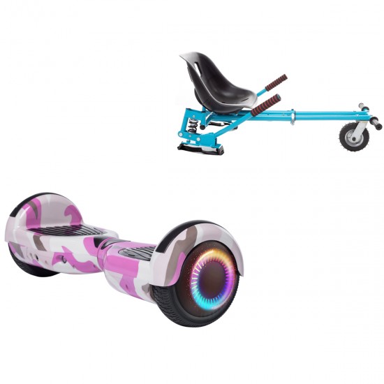 Elektromos Hoverboard GoKart Szett Lengéscsillapítókkal, 6.5 colos, Regular Camouflage Pink PRO, Standard Hatótávolság, Kék HoverKart Lengéscsillapítókkal, Smart Balance