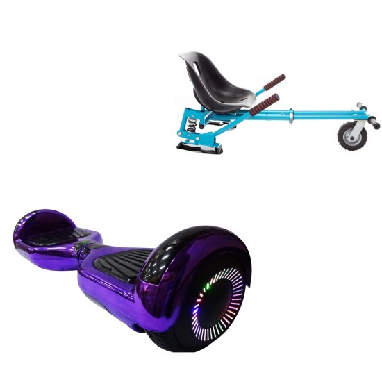Elektromos Hoverboard GoKart Szett Lengéscsillapítókkal, 6.5 colos, Regular ElectroPurple PRO, Standard Hatótávolság, Kék HoverKart Lengéscsillapítókkal, Smart Balance