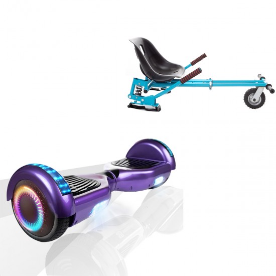 Elektromos Hoverboard GoKart Szett Lengéscsillapítókkal, 6.5 colos, Regular Purple PRO, Nagy Hatótávolság, Kék HoverKart Lengéscsillapítókkal, Smart Balance