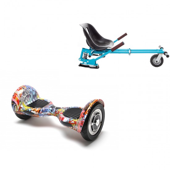 Elektromos Hoverboard GoKart Szett Lengéscsillapítókkal, 10 colos, Off-Road HipHop Orange, Nagy Hatótávolság, Kék HoverKart Lengéscsillapítókkal, Smart Balance