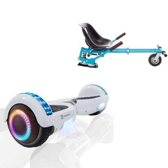 Elektromos Hoverboard GoKart Szett Lengéscsillapítókkal, 6.5 colos, Regular White Pearl PRO, Nagy Hatótávolság, Kék HoverKart Lengéscsillapítókkal, Smart Balance