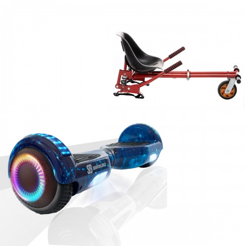 Elektromos Hoverboard GoKart Szett Lengéscsillapítókkal, 6.5 colos, Regular Galaxy Blue PRO, Nagy Hatótávolság, Piros HoverKart Lengéscsillapítókkal, Smart Balance