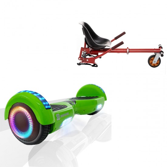 Elektromos Hoverboard GoKart Szett Lengéscsillapítókkal, 6.5 colos, Regular Green PRO, Nagy Hatótávolság, Piros HoverKart Lengéscsillapítókkal, Smart Balance