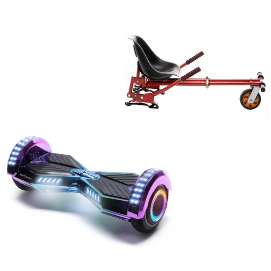 Elektromos Hoverboard GoKart Szett Lengéscsillapítókkal, 6.5 colos, Transformers Dakota PRO LED, Nagy Hatótávolság, Piros HoverKart Lengéscsillapítókkal, Smart Balance