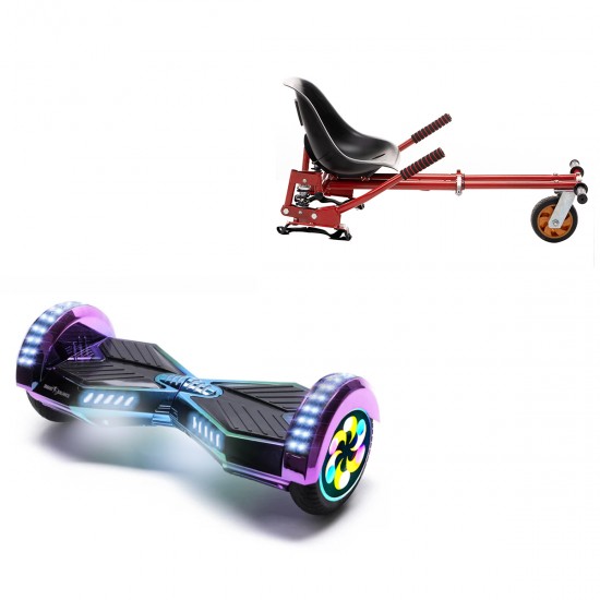 Elektromos Hoverboard GoKart Szett Lengéscsillapítókkal, 8 colos, Transformers Dakota PRO LED, Standard Hatótávolság, Piros HoverKart Lengéscsillapítókkal, Smart Balance