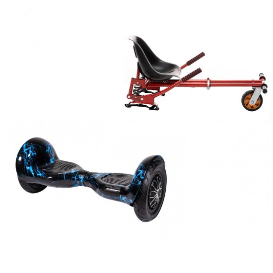 Elektromos Hoverboard GoKart Szett Lengéscsillapítókkal, 10 colos, Off-Road Thunderstorm Blue, Nagy Hatótávolság, Piros HoverKart Lengéscsillapítókkal, Smart Balance