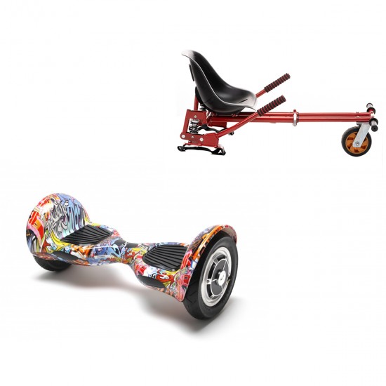 Elektromos Hoverboard GoKart Szett Lengéscsillapítókkal, 10 colos, Off-Road HipHop Orange, Nagy Hatótávolság, Piros HoverKart Lengéscsillapítókkal, Smart Balance