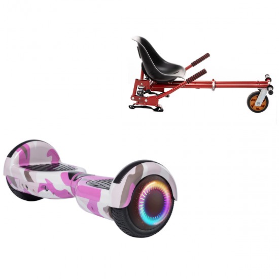 Elektromos Hoverboard GoKart Szett Lengéscsillapítókkal, 6.5 colos, Regular Camouflage Pink PRO, Standard Hatótávolság, Piros HoverKart Lengéscsillapítókkal, Smart Balance