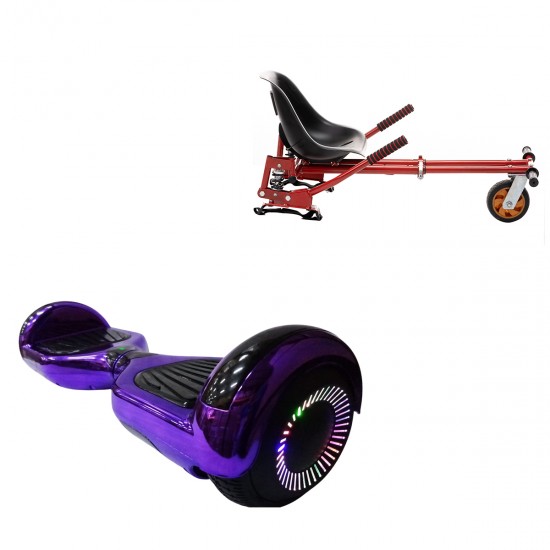 Elektromos Hoverboard GoKart Szett Lengéscsillapítókkal, 6.5 colos, Regular ElectroPurple PRO, Standard Hatótávolság, Piros HoverKart Lengéscsillapítókkal, Smart Balance