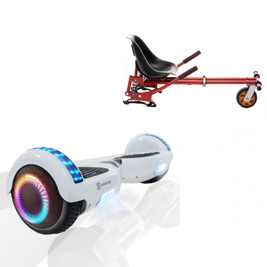 Elektromos Hoverboard GoKart Szett Lengéscsillapítókkal, 6.5 colos, Regular White Pearl PRO, Nagy Hatótávolság, Piros HoverKart Lengéscsillapítókkal, Smart Balance