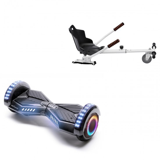 Elektromos Hoverboard Standard GoKart Szett, 6.5 colos, Transformers Carbon PRO, Standard Hatótávolság, és Fehér Hoverkart, Smart Balance