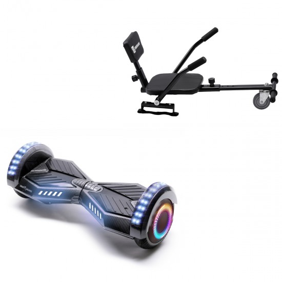 Elektromos Hoverboard csomag Komfortos Üléssel, 6.5 colos, Transformers Carbon PRO, Nagy Hatótávolság, Fekete Szivacsos ülés, Smart Balance