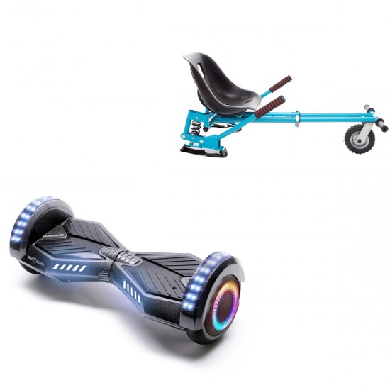 Elektromos Hoverboard GoKart Szett Lengéscsillapítókkal, 6.5 colos, Transformers Carbon PRO, Nagy Hatótávolság, Kék HoverKart Lengéscsillapítókkal, Smart Balance