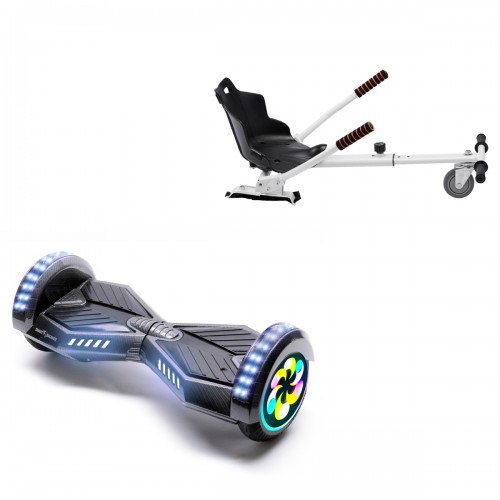 Elektromos Hoverboard Standard GoKart Szett, 8 colos, Transformers Carbon PRO, Nagy Hatótávolság, és Fehér Hoverkart, Smart Balance