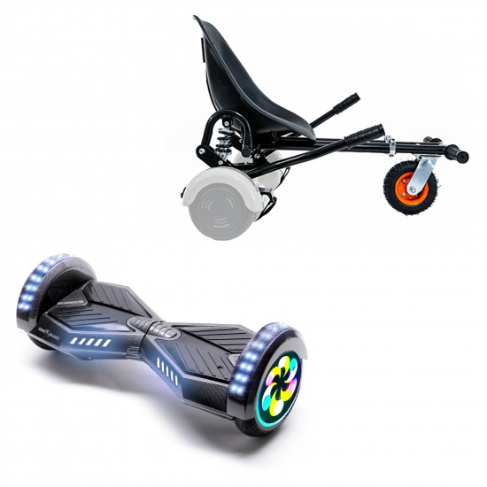 Elektromos Hoverboard GoKart Szett Lengéscsillapítókkal, 8 colos, Transformers Carbon PRO, Nagy Hatótávolság, Fekete HoverKart Lengéscsillapítókkal, Smart Balance