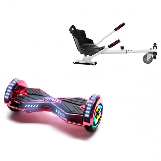Elektromos Hoverboard Standard GoKart Szett, 8 colos, Transformers ElectroPink PRO, Nagy Hatótávolság, és Fehér Hoverkart, Smart Balance