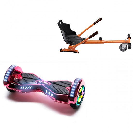 Elektromos Hoverboard Standard GoKart Szett, 8 colos, Transformers ElectroPink PRO, Nagy Hatótávolság, és Narancs Hoverkart, Smart Balance