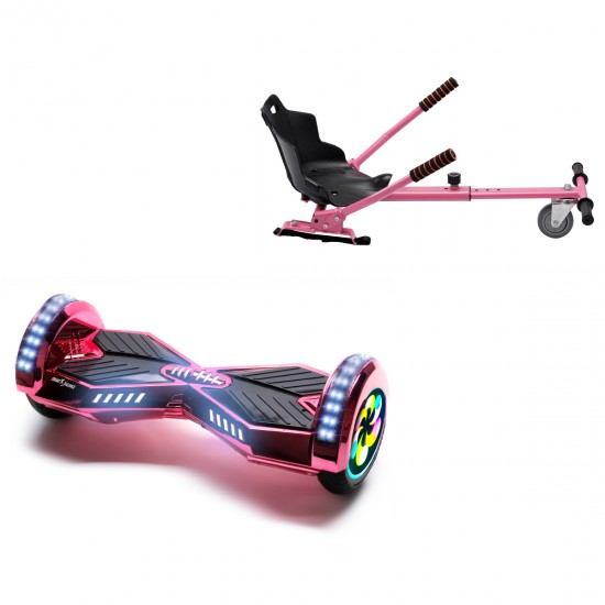 Elektromos Hoverboard Standard GoKart Szett, 8 colos, Transformers ElectroPink PRO, Standard Hatótávolság, és Rózsaszín Hoverkart, Smart Balance