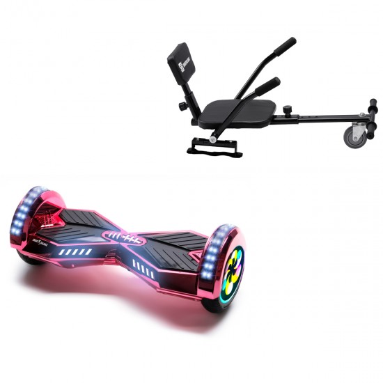 Elektromos Hoverboard csomag Komfortos Üléssel, 8 colos, Transformers ElectroPink PRO, Nagy Hatótávolság, Fekete Szivacsos ülés, Smart Balance