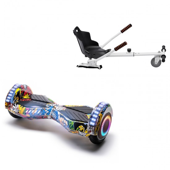 Elektromos Hoverboard Standard GoKart Szett, 6.5 colos, Transformers HipHop PRO, Nagy Hatótávolság, és Fehér Hoverkart, Smart Balance