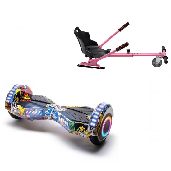 Elektromos Hoverboard Standard GoKart Szett, 6.5 colos, Transformers HipHop PRO, Nagy Hatótávolság, és Rózsaszín Hoverkart, Smart Balance