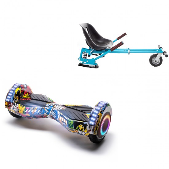 Elektromos Hoverboard GoKart Szett Lengéscsillapítókkal, 6.5 colos, Transformers HipHop PRO, Nagy Hatótávolság, Kék HoverKart Lengéscsillapítókkal, Smart Balance