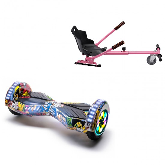 Elektromos Hoverboard Standard GoKart Szett, 8 colos, Transformers HipHop PRO, Standard Hatótávolság, és Rózsaszín Hoverkart, Smart Balance