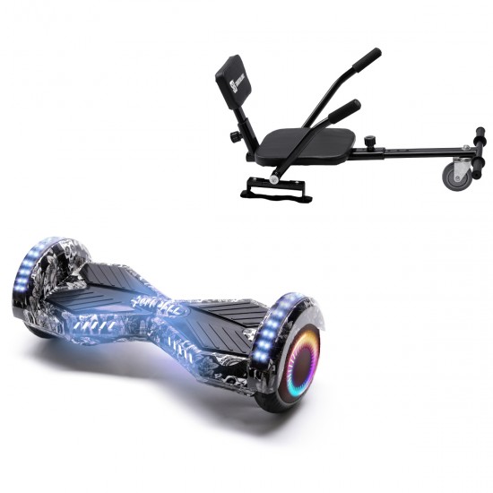 Elektromos Hoverboard csomag Komfortos Üléssel, 6.5 colos, Transformers SkullHead PRO, Nagy Hatótávolság, Fekete Szivacsos ülés, Smart Balance