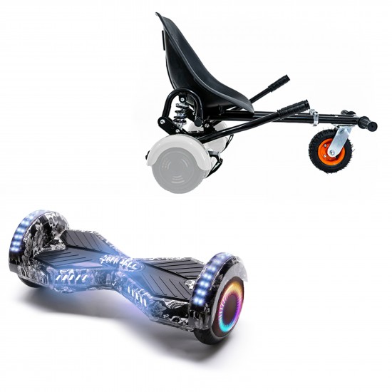 Elektromos Hoverboard GoKart Szett Lengéscsillapítókkal, 6.5 colos, Transformers SkullHead PRO, Nagy Hatótávolság, Fekete HoverKart Lengéscsillapítókkal, Smart Balance