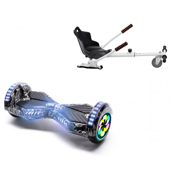 Elektromos Hoverboard Standard GoKart Szett, 8 colos, Transformers SkullHead PRO, Nagy Hatótávolság, és Fehér Hoverkart, Smart Balance
