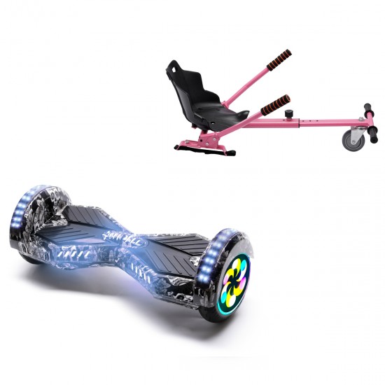 Elektromos Hoverboard Standard GoKart Szett, 8 colos, Transformers SkullHead PRO, Standard Hatótávolság, és Rózsaszín Hoverkart, Smart Balance