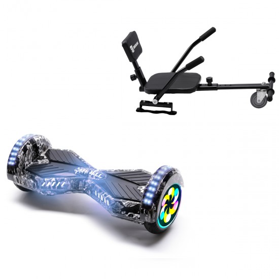 Elektromos Hoverboard csomag Komfortos Üléssel, 8 colos, Transformers SkullHead PRO, Standard Hatótávolság, Fekete Szivacsos ülés, Smart Balance