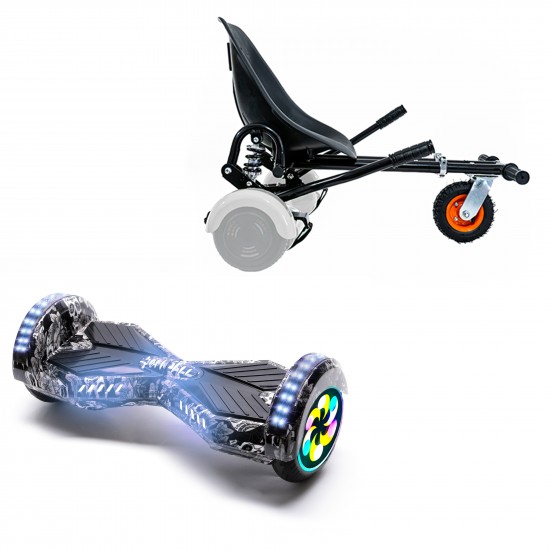 Elektromos Hoverboard GoKart Szett Lengéscsillapítókkal, 8 colos, Transformers SkullHead PRO, Standard Hatótávolság, Fekete HoverKart Lengéscsillapítókkal, Smart Balance