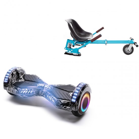 Elektromos Hoverboard GoKart Szett Lengéscsillapítókkal, 6.5 colos, Transformers SkullHead PRO, Nagy Hatótávolság, Kék HoverKart Lengéscsillapítókkal, Smart Balance